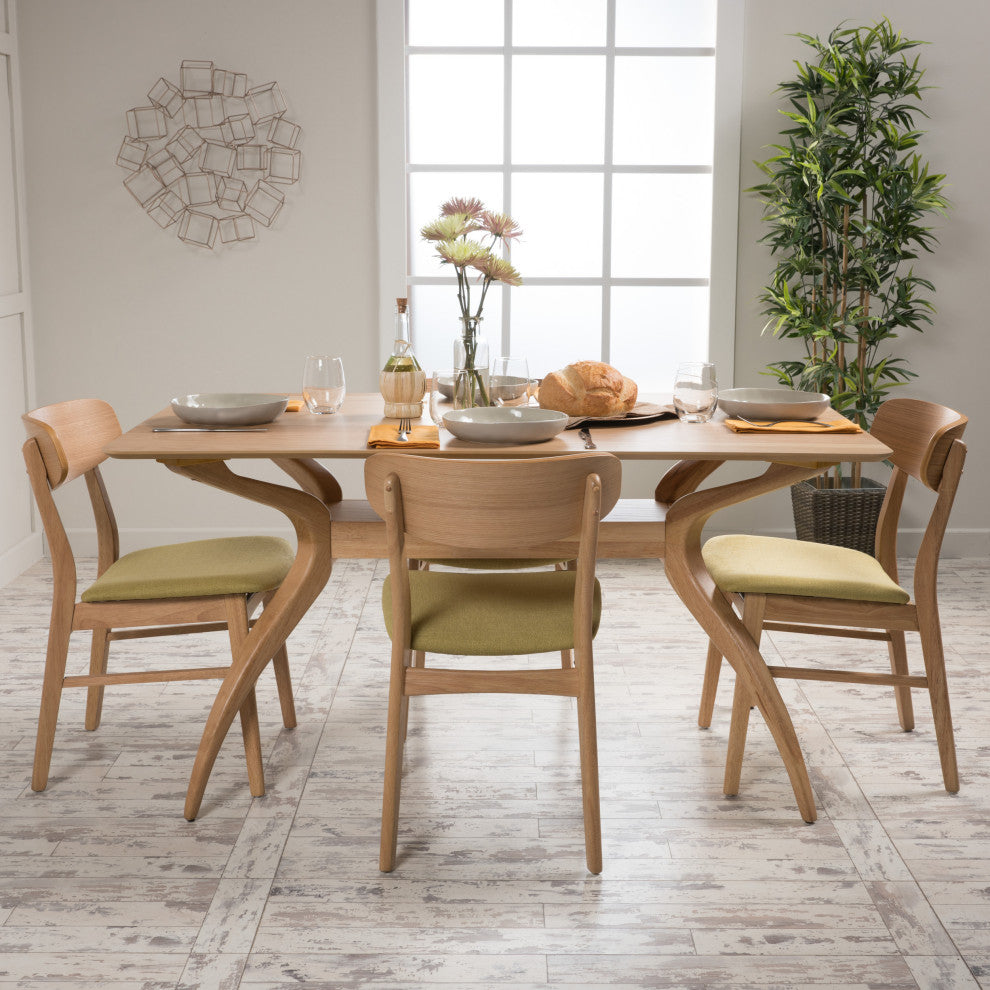 GDF Studio Leona Mid-Century Modern 5 Piece Dining Set, Green Tea