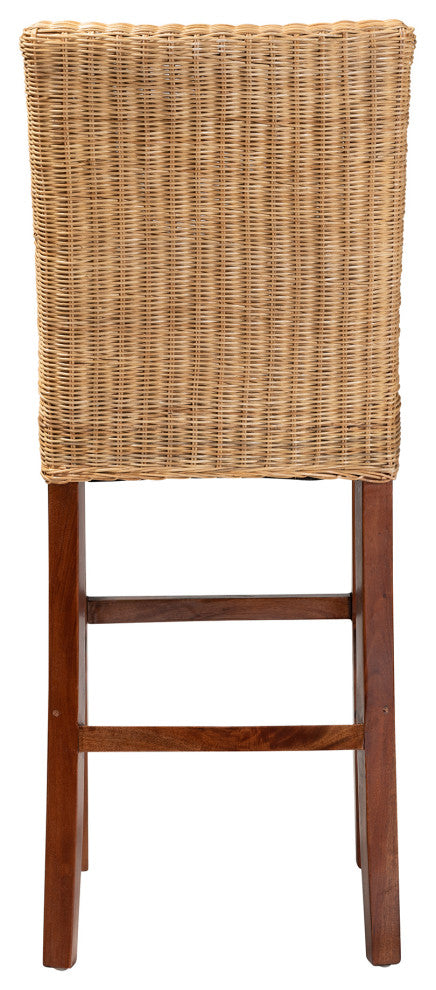 Magda Natural Rattan and Mahogany Bar Stool