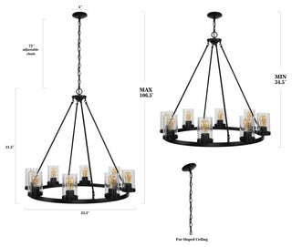 Coronet 3-Light Iron Glass LED Chandelier, Black, Width: 33.5"