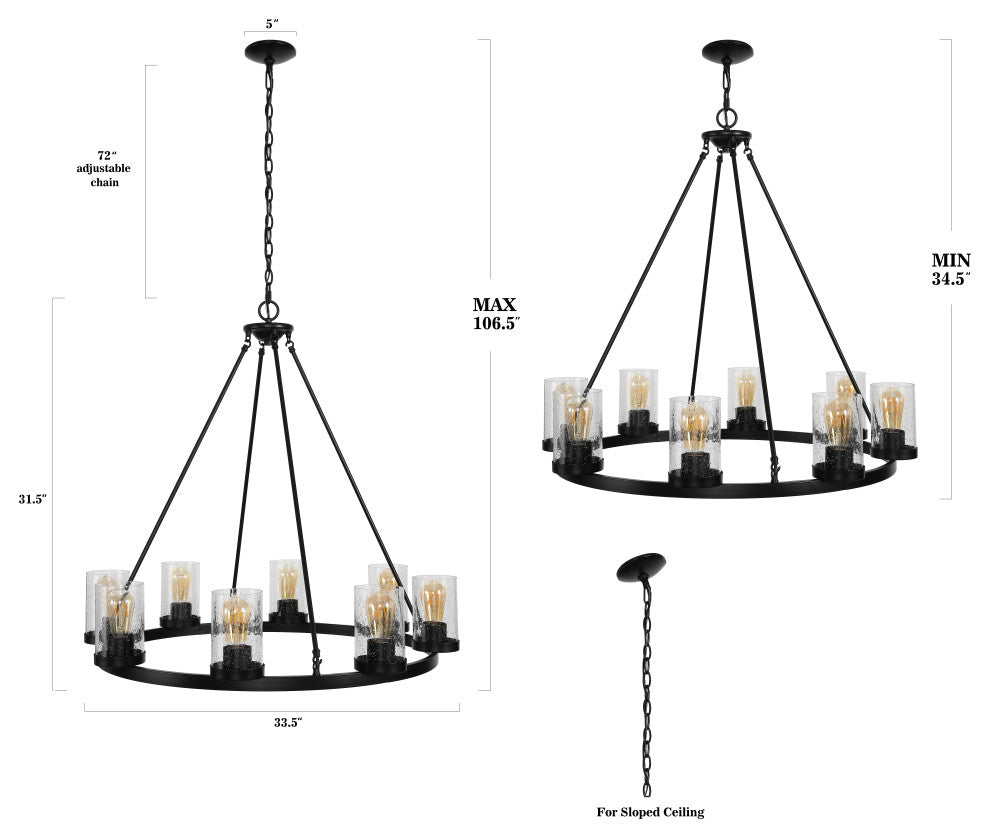 Coronet 3-Light Iron Glass LED Chandelier, Black, Width: 33.5"