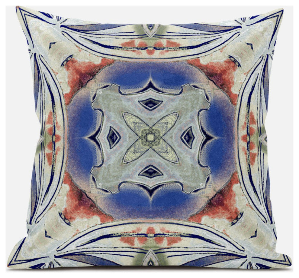 18" Cream Peach Geo Tribal Suede Throw Pillow