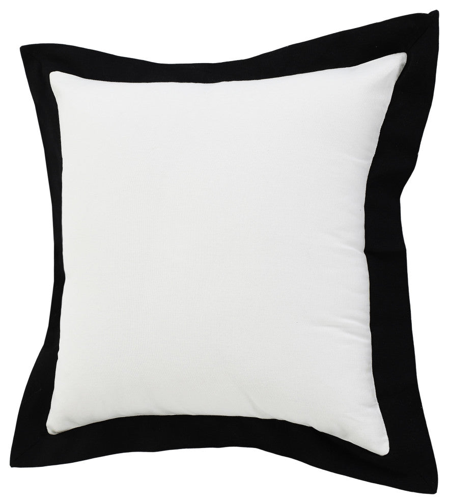 Ox Bay Handwoven White/Black Bordered Organic Cotton Pillow Cover, 20"x20"