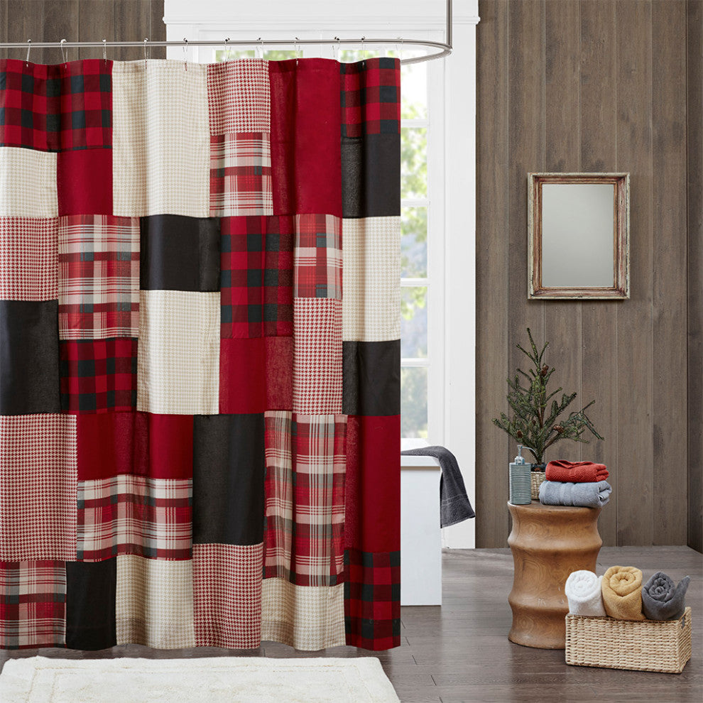 Woolrich Sunset 100% Cotton Shower Curtain, Red