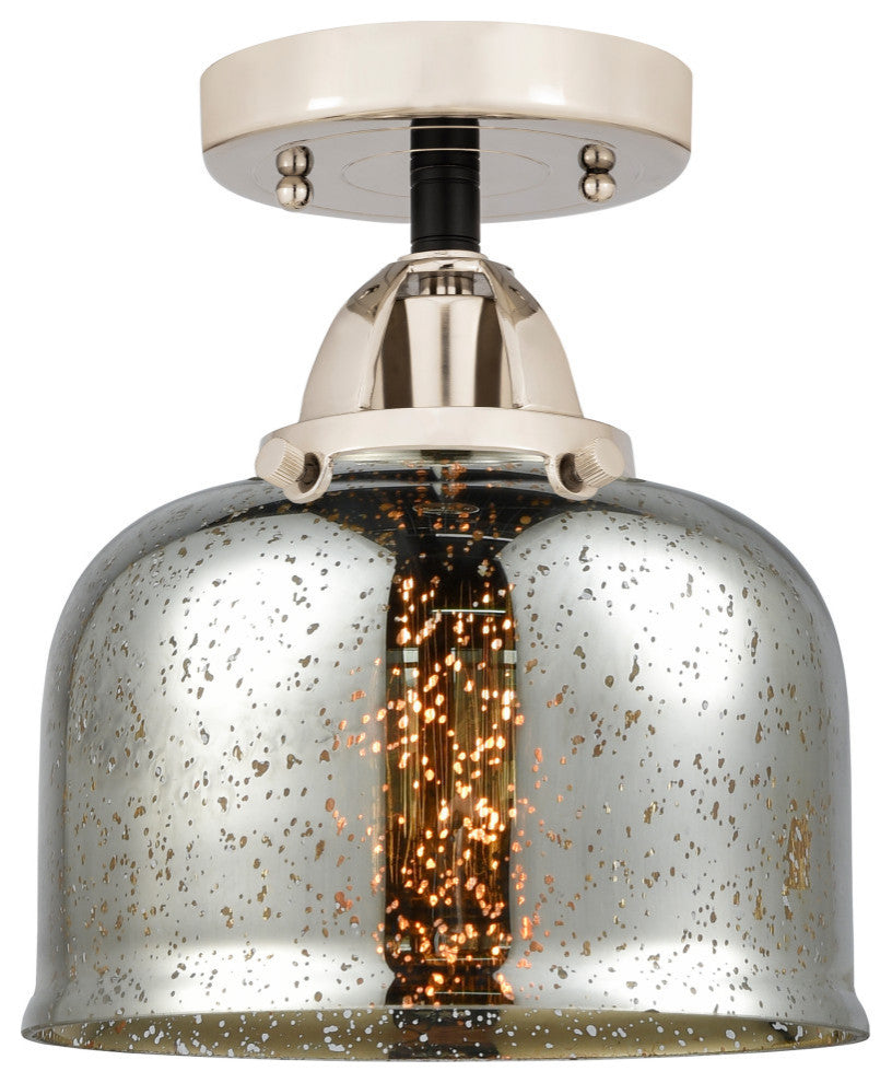 Large Bell Semi-Flush Mount, Black Polished Nickel, Silver Plated Mercury