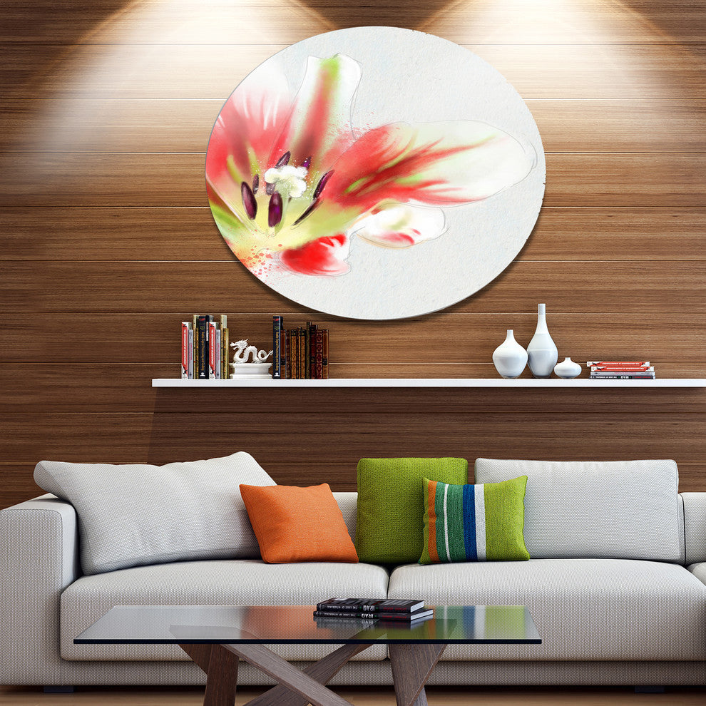 Watercolor Red Tulip Flower, Floral Round Metal Wall Art, 36"