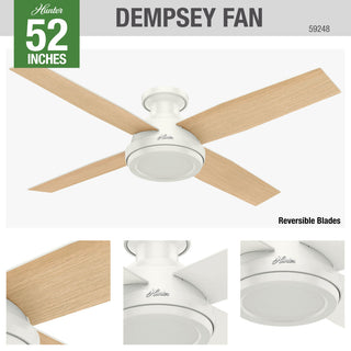 Hunter Fan Company  52" Dempsey Low Profile  Ceiling Fan + Remote, Fresh White