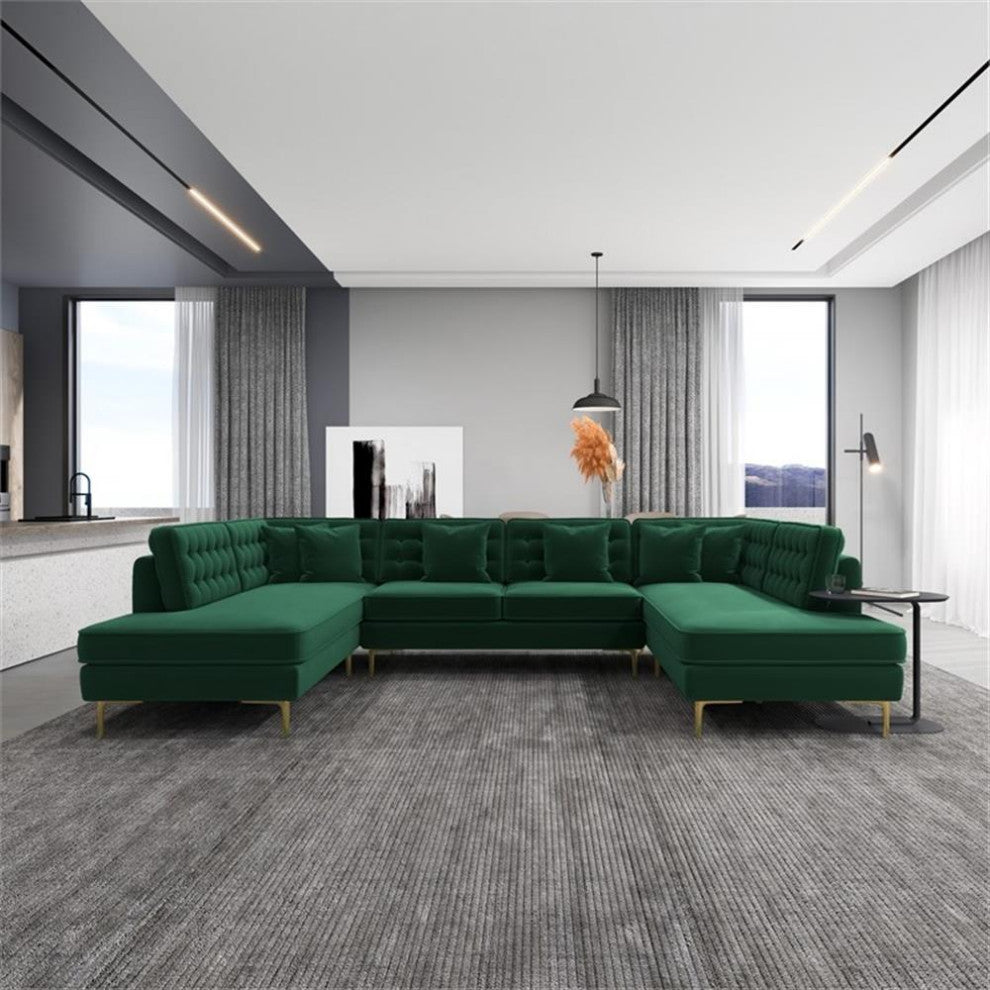 Cale Modern Living Room U-Shaped Velvet Corner Sectional Couch in Green