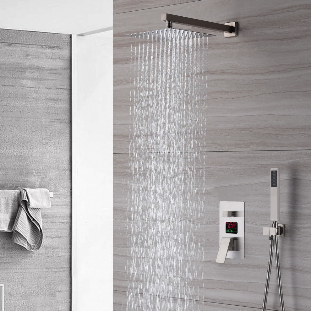 CASAINC 10" Wall Mounted Luxury Shower System Set with Digital Temp Display, Brushed Nickel