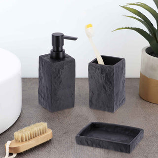 Modern Square Resin Soap & Lotion Dispenser - 9 fl oz, Stone Effect Design, Black