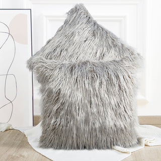 Mongolian Faux Fur Pillow Shell Set, Gray, 26"x26"