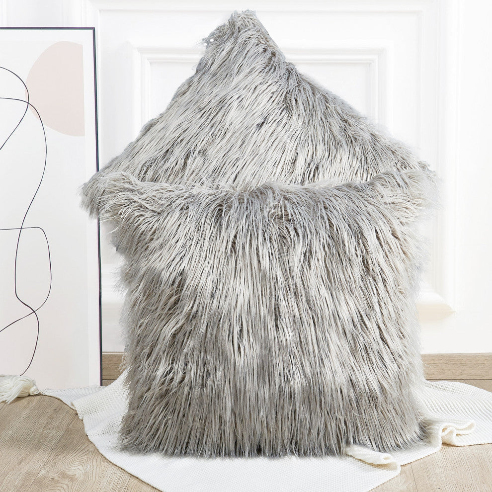 Mongolian Faux Fur Pillow Shell Set, Gray, 26"x26"