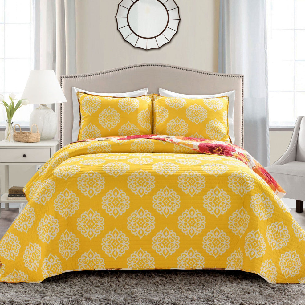 Leah Reversible 3-Piece Quilt Set, Red/Orange, King