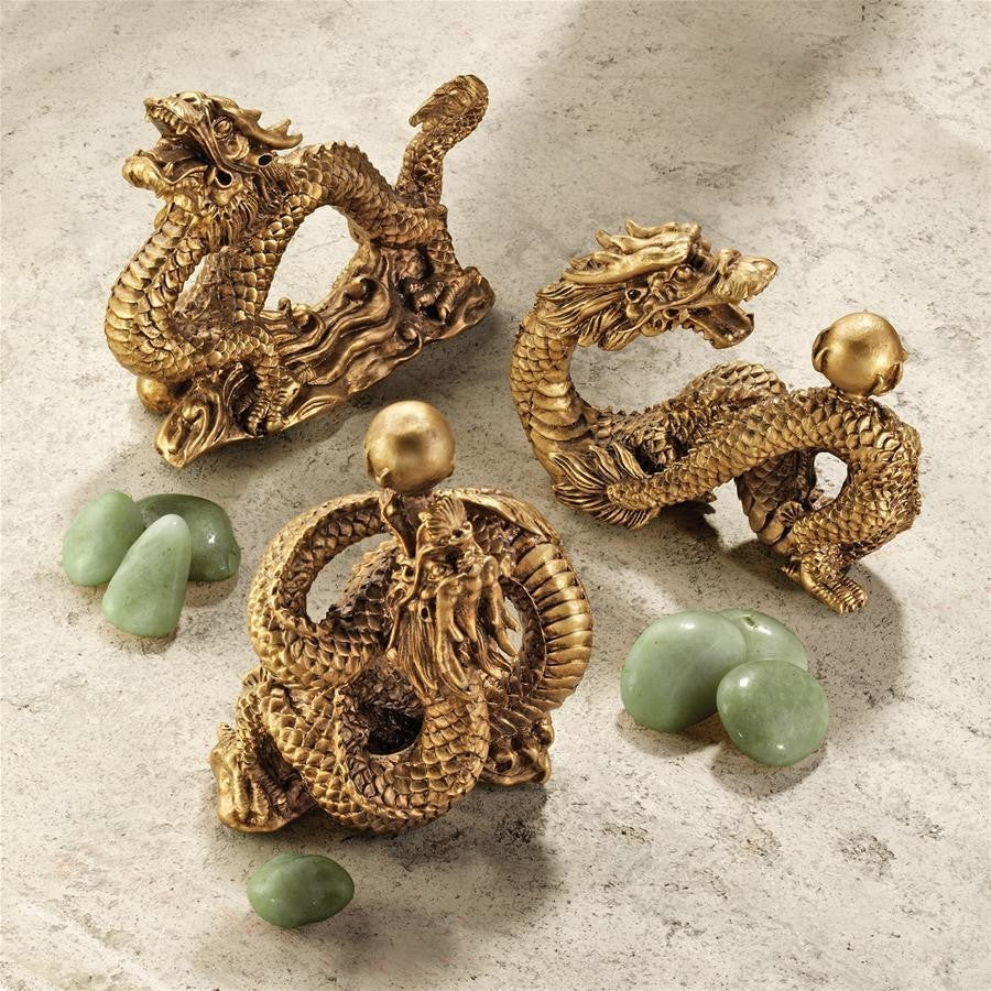 Set of 3 Dragons of Fortune Statues