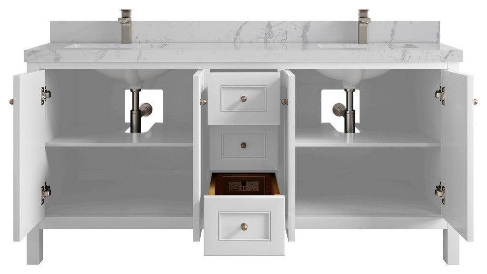 Nashville 72" Double Sink Bath Vanity, White 2" Venatino Quartz
