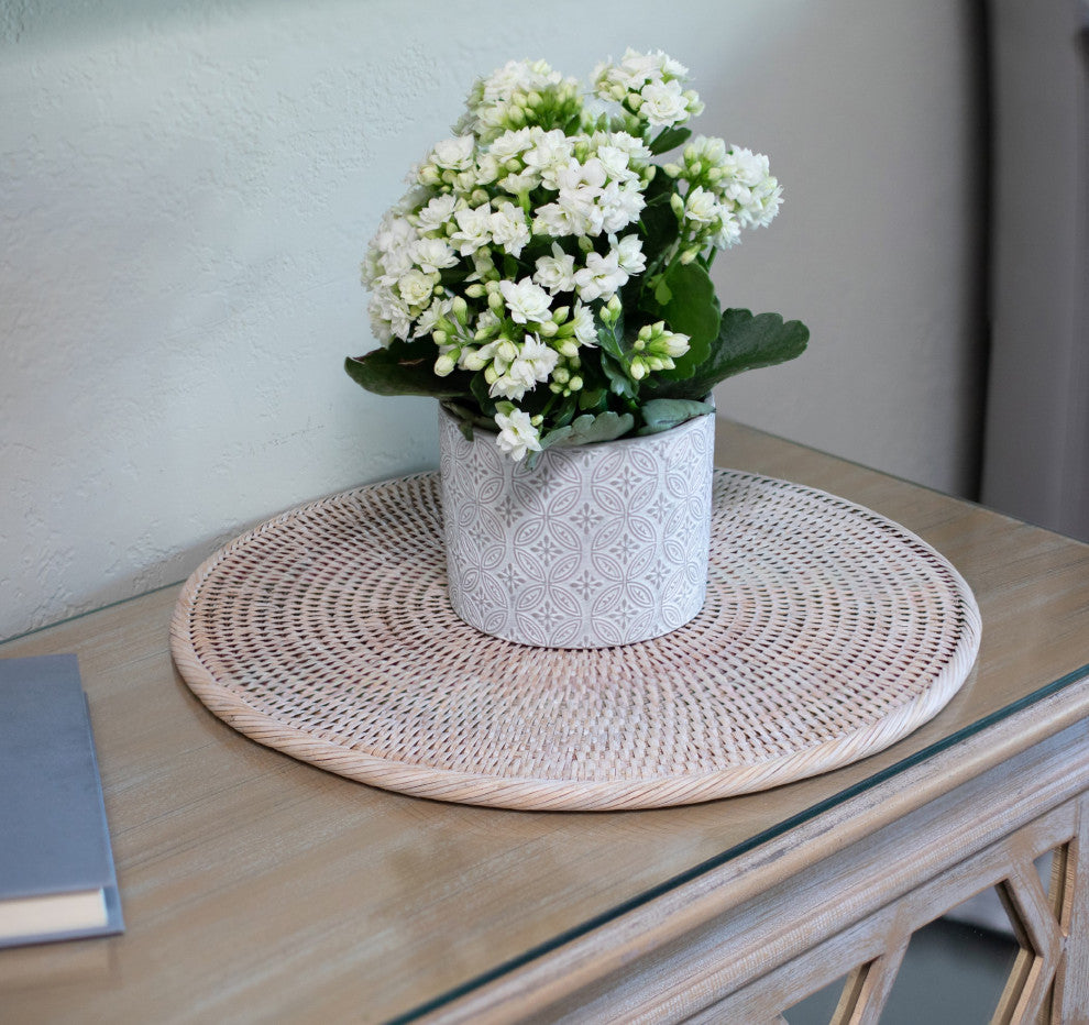 Artifacts Rattan Round Placemat, White Wash, Medium