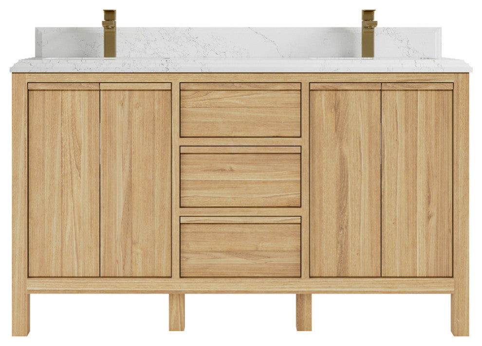 Elizabeth 60 Double Bathroom Vanity in Light Natural Teak 1.5" Empira Quartz