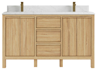 Elizabeth 60 Double Bathroom Vanity in Light Natural Teak 1.5" Empira Quartz