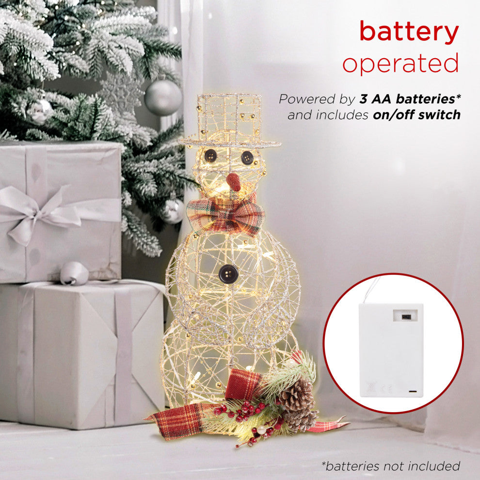 Gold Wire Snowman DÃ©cor with Warm White LED Lights, 9"l X 8"w X 18"h (Small)