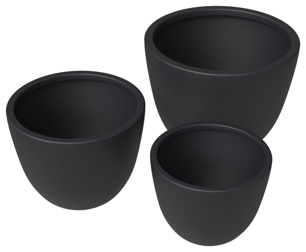 Dahlia 3-Piece Planter Set, Fiberstone and Clay, Black