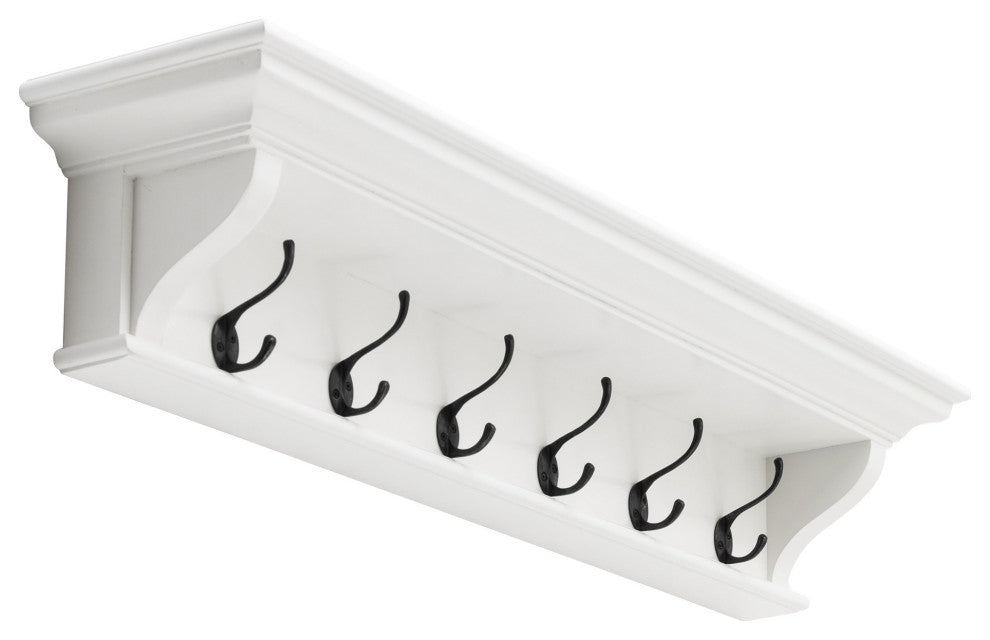 Classic White Wood Wide Six Hook Coat Rack