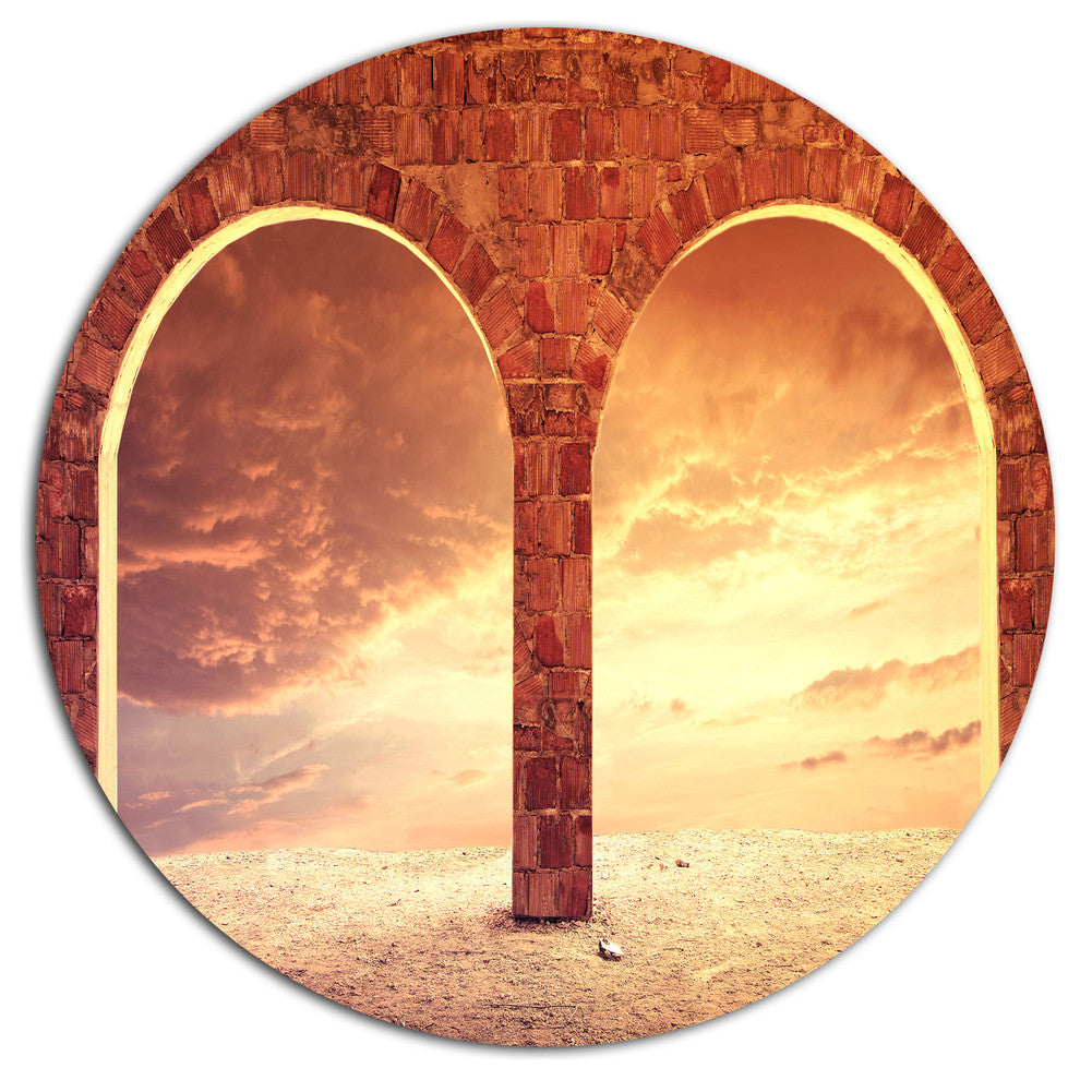 Fantasy Background With Two Arches, Landscape Disc Metal Wall Art, 23"