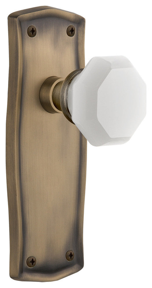 Prairie Plate Passage Waldorf White Milk Glass Knob, Antique Brass