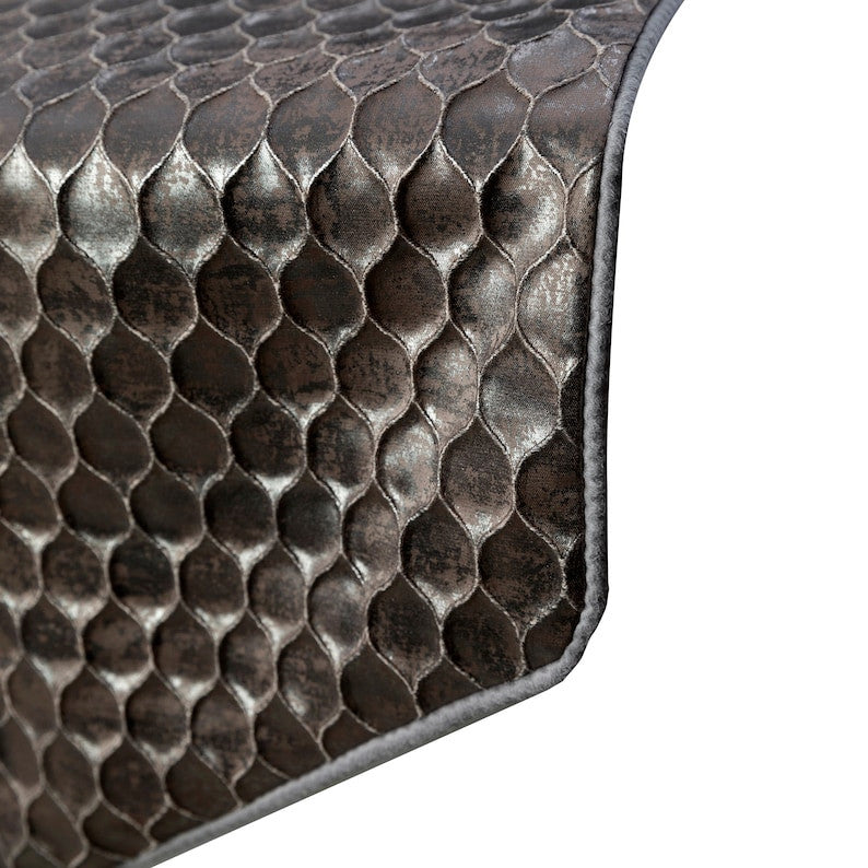 Decorative Table Runner Silver Satin 14"x72", Foil Beehive Tassels, Hive Wave