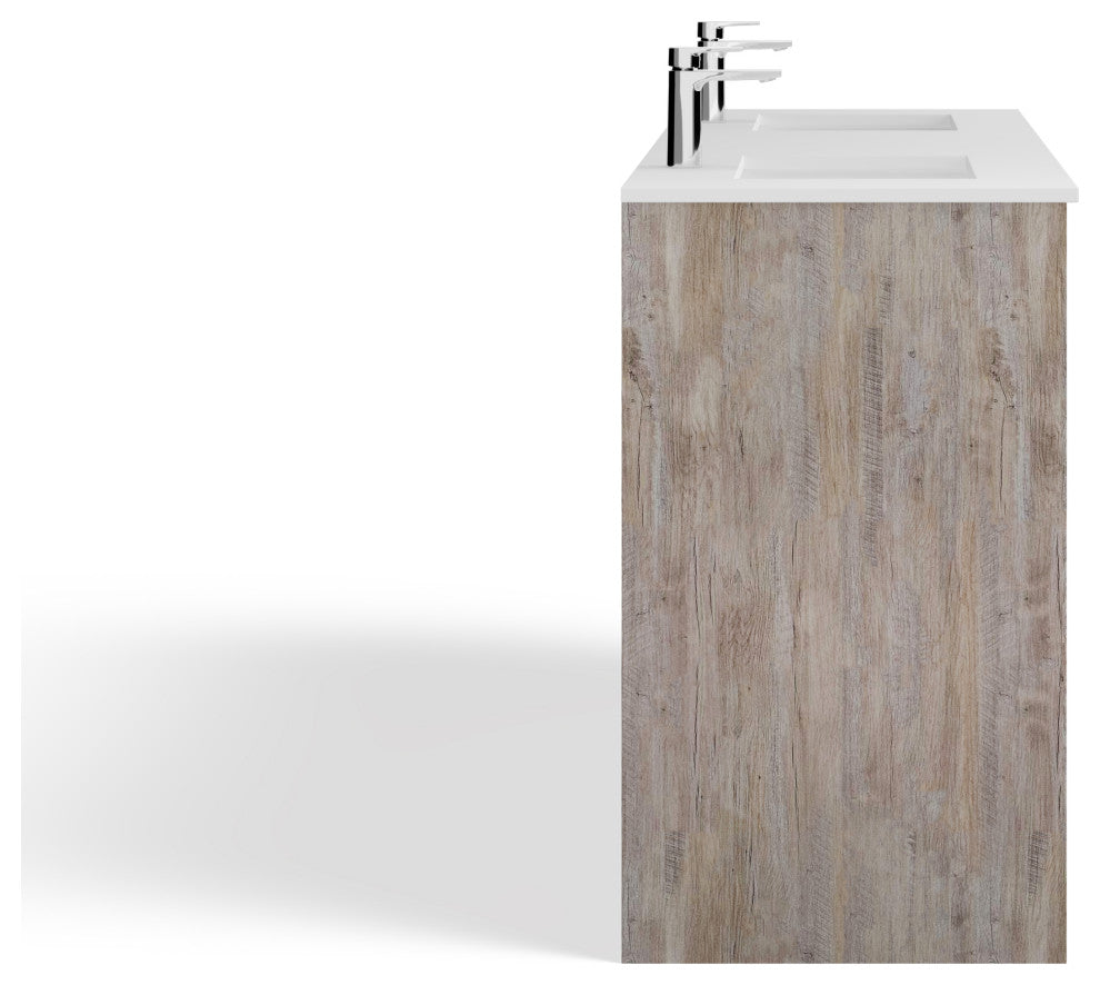 Esconde Bath Vanity, Natural Wood, 60", Double Sink, Freestanding