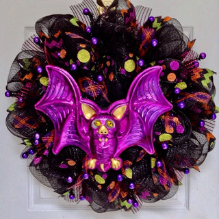 Halloween Vampire Bat with Moving Eyes Handmade Deco Mesh Wreath