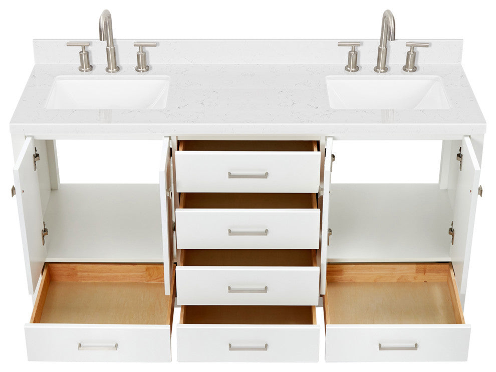 Ariel Cambridge 66" Double Rectangle Sinks Vanity, Carrara Quartz