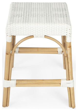 Company Robias Rectangular Rattan 24.5 Counter Stool, Glossy White