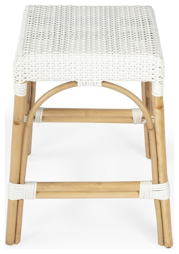 Company Robias Rectangular Rattan 24.5 Counter Stool, Glossy White