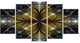 Digital Gold Fractal Flower Pattern, Abstract Wall Art Canvas, 60"x32", 5 Panels