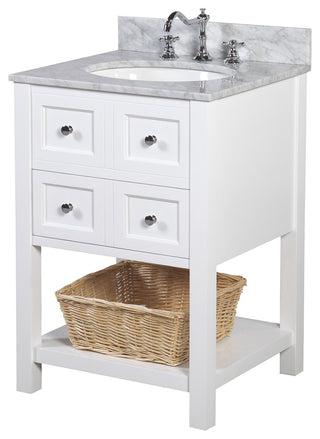 New Yorker Bath Vanity, White, 24", Carrara Marble