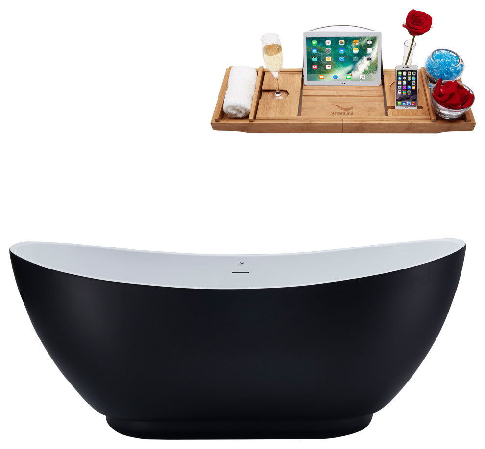 62" Streamline N594WH Freestanding Tub and Tray With Internal Drain