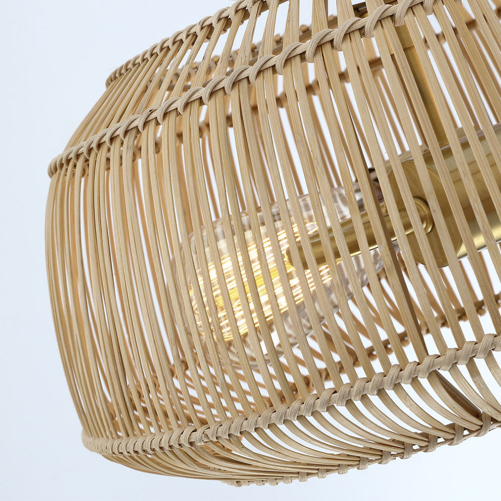 Bohemian Rattan Semi-Flush Mount Ceiling Light, 14'''' W-2 Lights