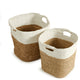 Set 2 Contemporary Casual Natural White Tall Tote Baskets with Handles Large