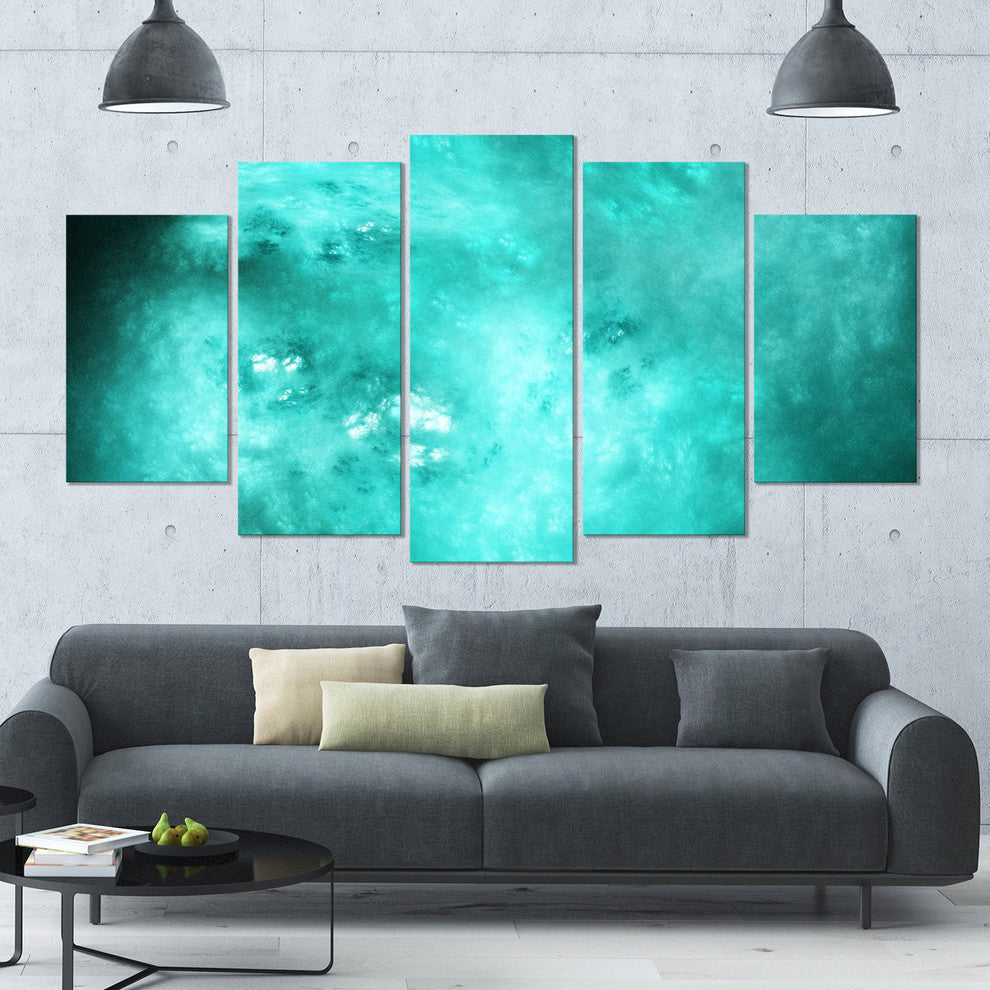 Blur Blue Sky with Stars, Contemporary Canvas Art Print, 60"x32", 5 Panels