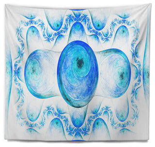 Blue Exotic Fractal Pattern Abstract Wall Tapestry, 92"x78"