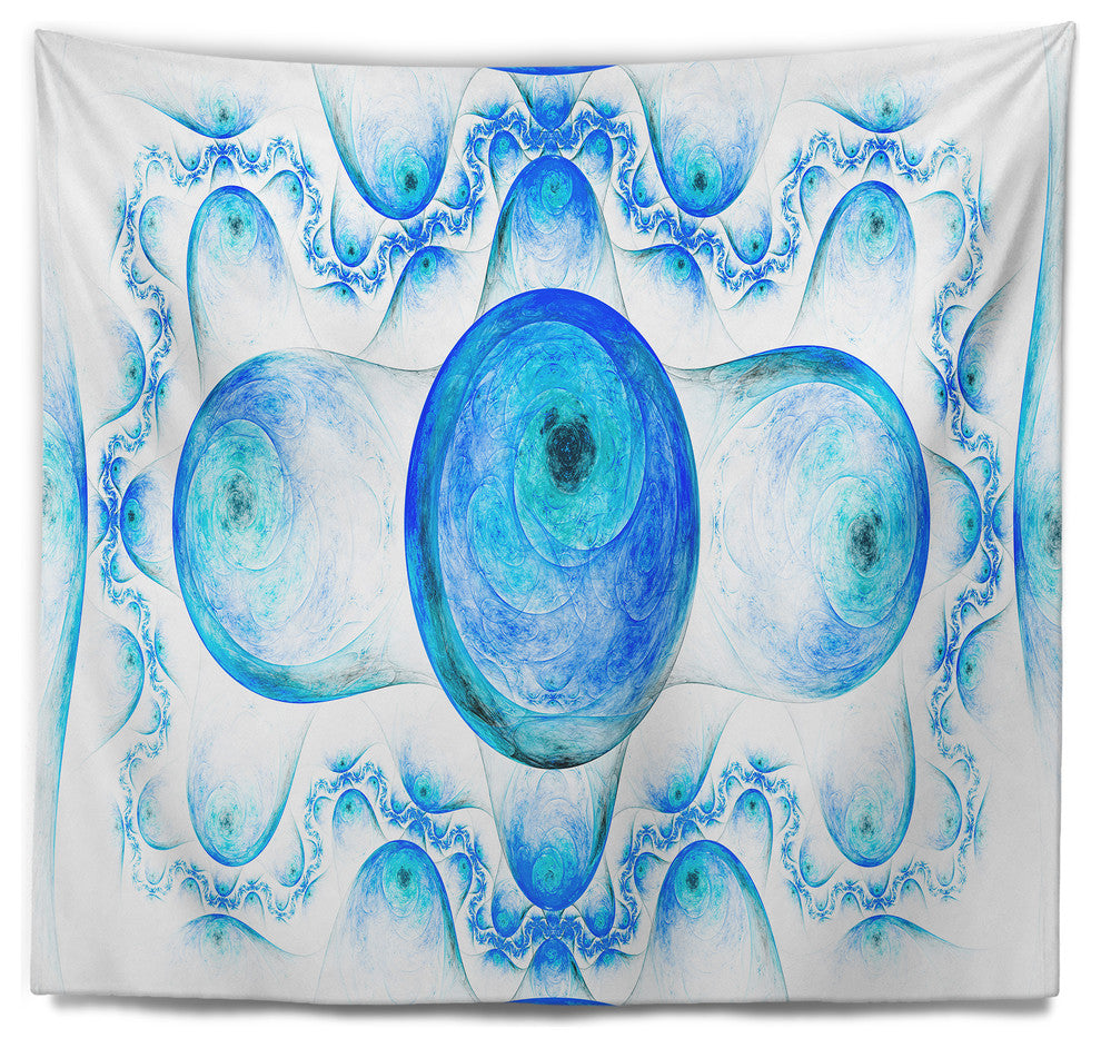 Blue Exotic Fractal Pattern Abstract Wall Tapestry, 92"x78"