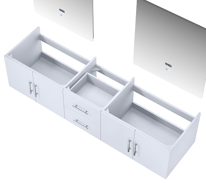Geneva Transitional Glossy White 80" Double Vanity with 30" Led Mirrors, no Top