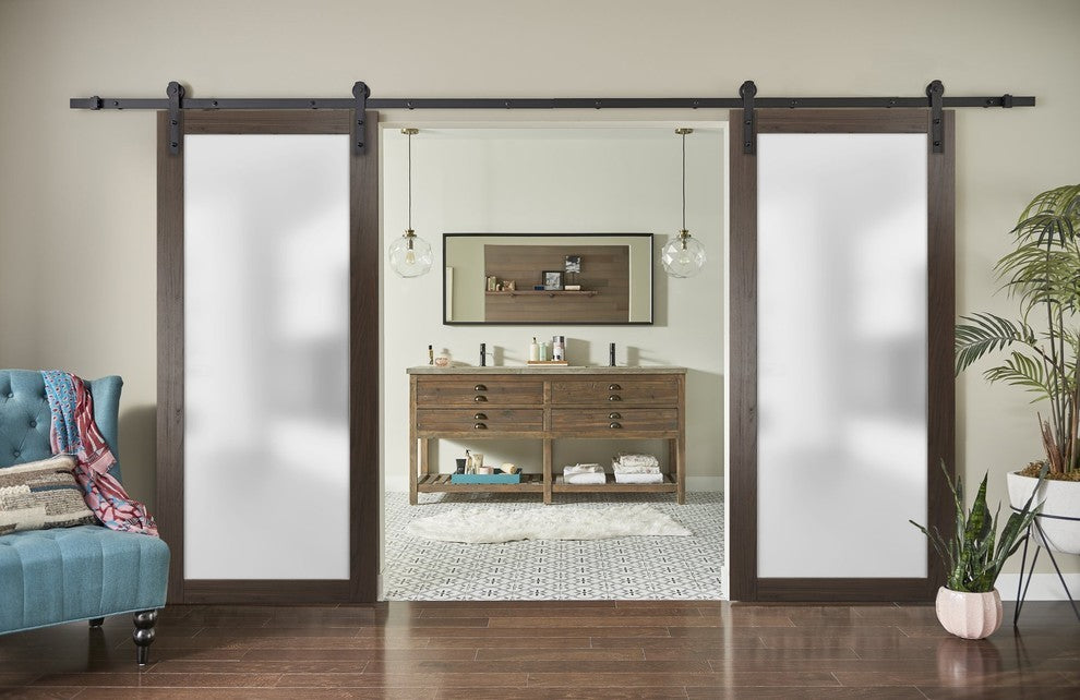 Planum 2102 Closet Double Barn Doors 64x96 Chocolate Ash & Hardware 13FT