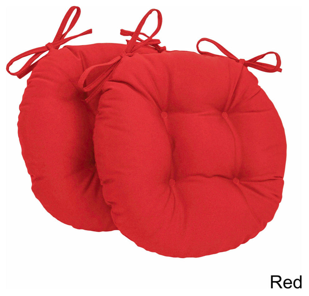 16" Solid Twill Round Tufted Chair Cushions, Set of 2, Red