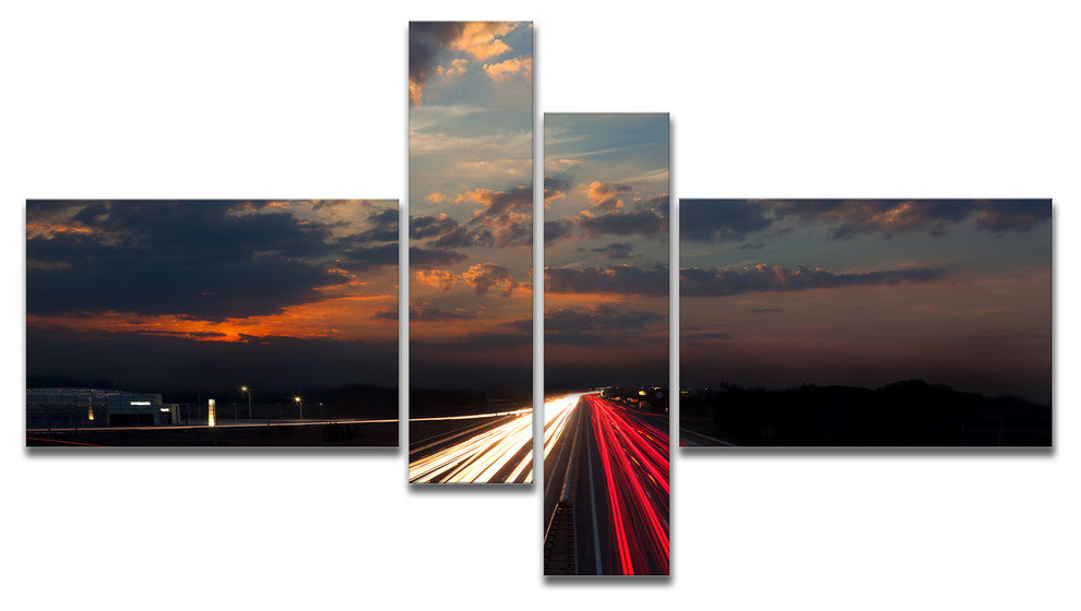 Long Exposure Traffic, Abstract Canvas art print, 60"x32", 4 panels