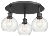 Athens-3 Light 18" Flush Mount-Matte Black, Seedy Glass Shade