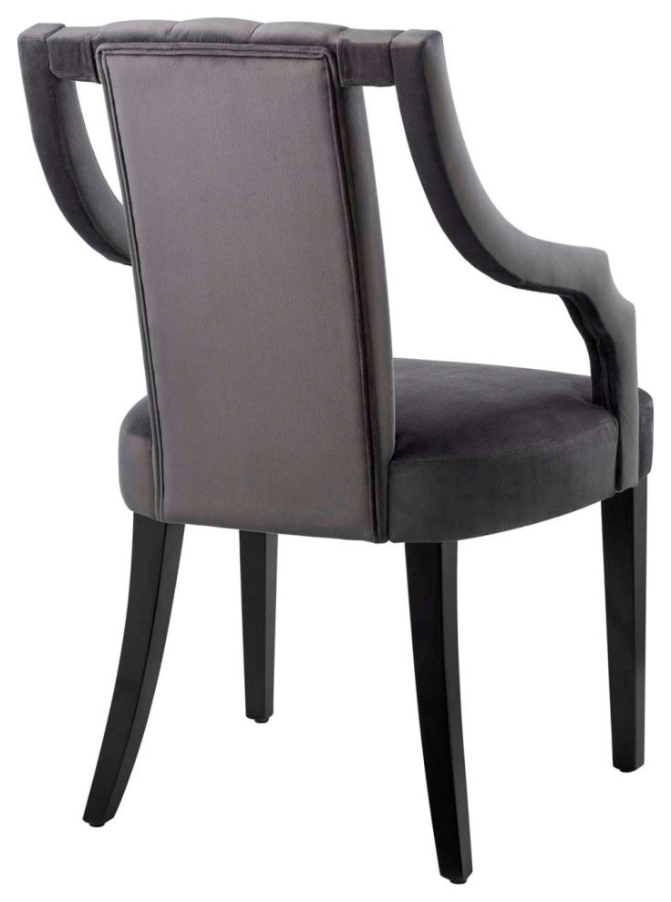 Side Dining Chair, Set of 2, Gray, Velvet, Modern