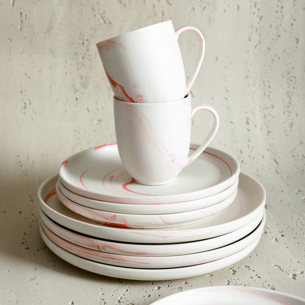 Stone Lain Brighton Porcelain 16 Piece Dinnerware Set, Pink