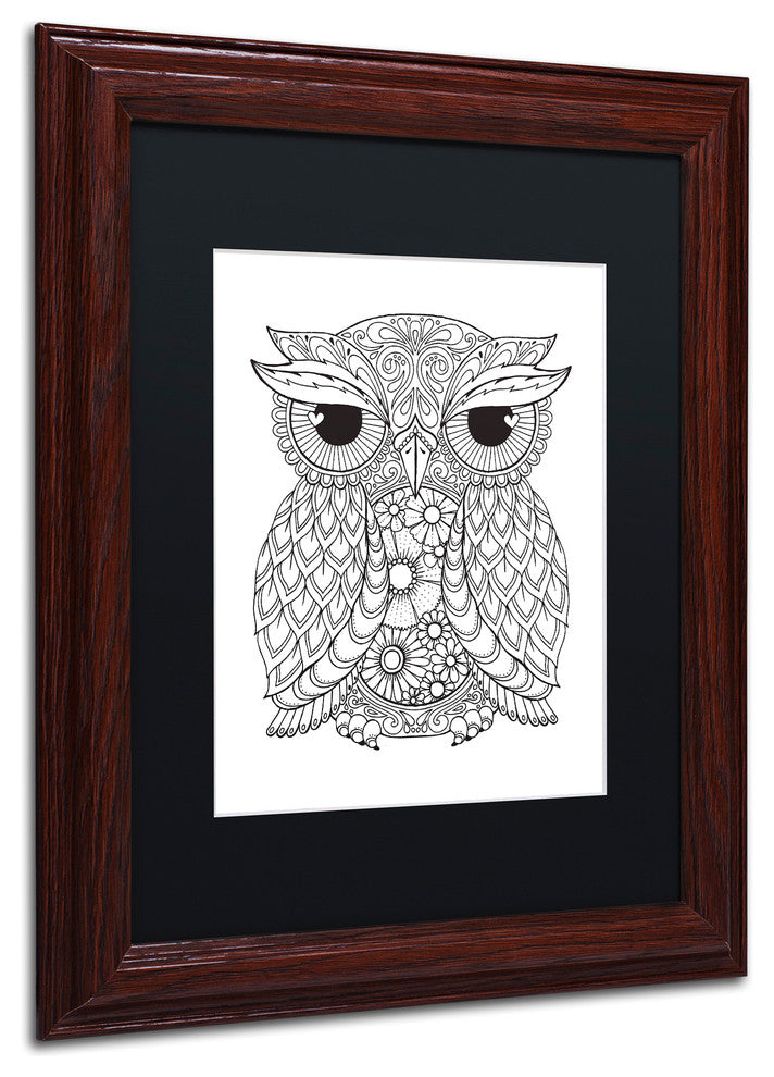 Hello Angel ''Owl 2'' Art, Wood Frame, Black Mat, 14x11