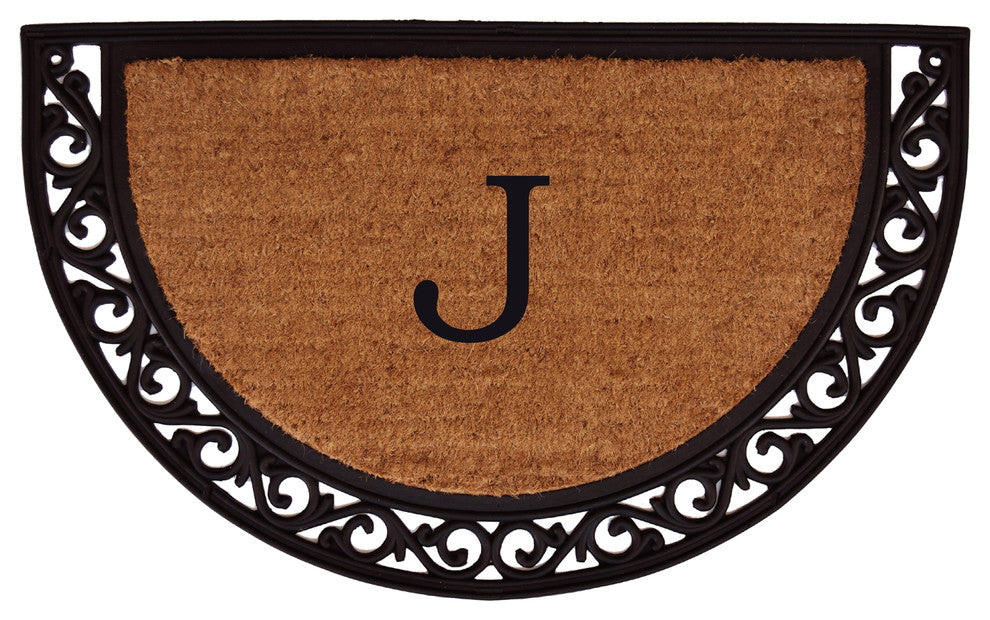 Ornate Scroll Monogram Doormat 18"x30", Letter J