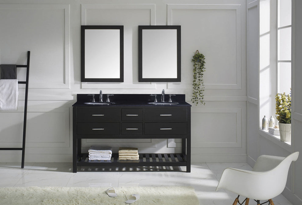 Virtu Caroline Estate 60" Double Bathroom Vanity, Espresso, Mirrors